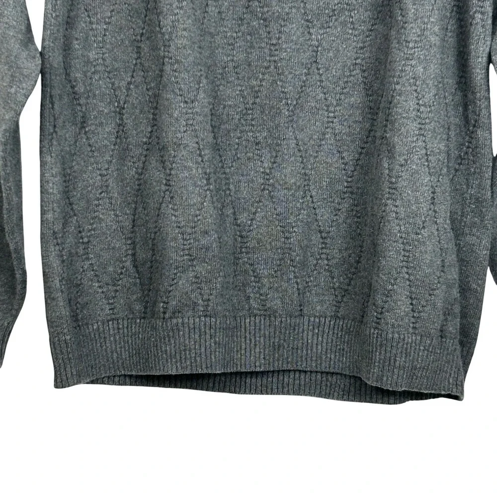 Claiborne‎ Quarter Zip Sweater Mens Large Gray Diamond Textured Knit Pullover